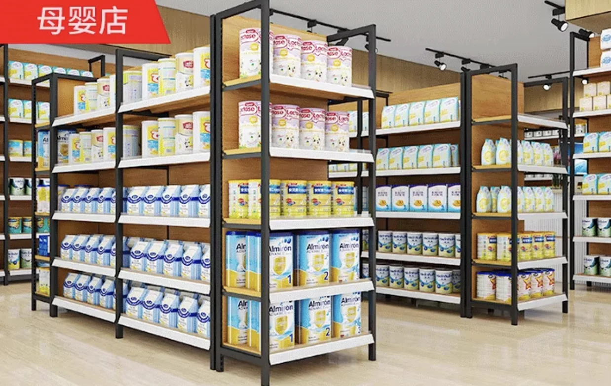 Four-column wood grain supermarket shelving-4