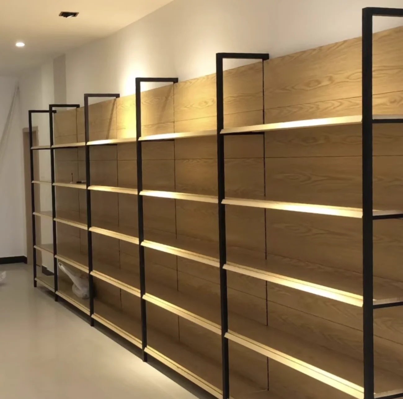 Four-column wood grain supermarket shelving-extra-1